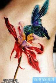 боја 3D цвет птица шема за тетоважа