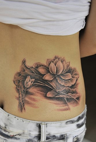 sexy waist side black gray lotus tattoo