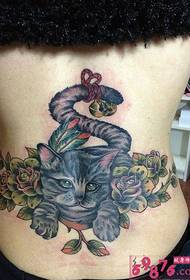 back waist lazy cat tattoo picture  70418 - side waist lotus beads tattoo picture