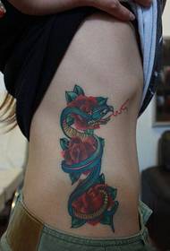 snake wreath rose Small waist tattoo