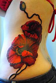 female waist red flower tattoo pattern