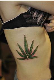 seksi ženska strana struka lijepo zeleni list digitalna tetovaža slike