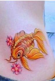 Women's waist beautifully beautiful color goldfish tattoo picture