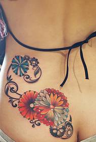 girls waist color flower tattoo pattern