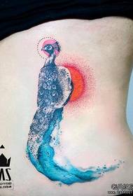 színes splash tinta páva tetoválás minta