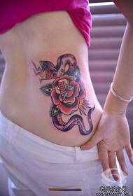 girls waist fashion snakes and Rose tattoo pattern