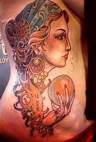 flanko de bela eŭropa kaj usona virina tatuaje ŝablono
