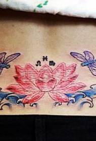 midja tatuering mönster: midja färg lotus trollslända tatuering mönster