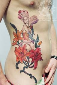 Blumen Schönheit Muster Farbe Tattoo Bild auf der Seite Taille