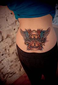 retro Hourglass akių sparnų nugaros juosmens tatuiruotės paveikslėlis