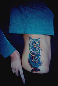 创意鱼猫侧腰个性纹身图片