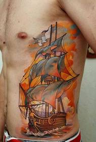 male side waist classic handsome sailing tattoo picture 70805-sexy little beauty Slim waist elegant English wings tattoo picture