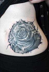 atsikana m'chiuno okongola okongola akuda ndi oyera rose tattoo