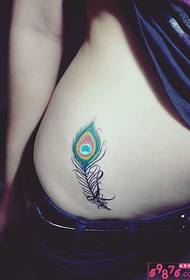 szexi derék páva toll gyönyörű tetoválás kép