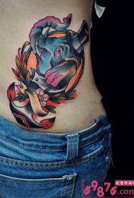 HD Elephant Color Waist Tattoo Picture