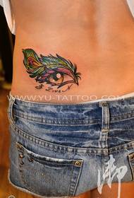 imagen de tatuaje de pluma de ojo de color de cintura femenina