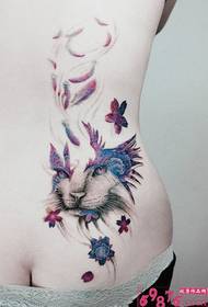 Back waist creative flying butterfly and cat Tattoo picture