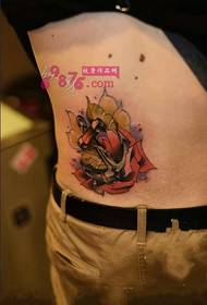 School flower and anchor color side waist tattoo picture
