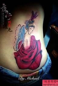 girl's waist beautiful pop rose and elf tattoo pattern
