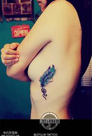 motivo tatuaggio piuma colore vita laterale