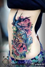 Ženski struk u boji lastavice Kompas Peony Flower Tattoo Pattern