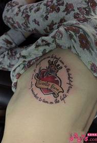 beating red heart English waist tattoo picture