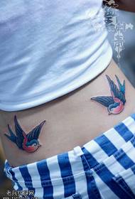 female back waist color swallow tattoo picture