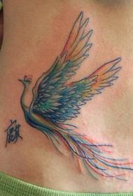 nő tetoválás minta: derék színű madár főnix tetoválás minta