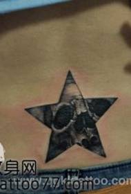 另类的腰部五角星骷髅纹身图案