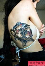 girl side waist popular classic bird tattoo pattern