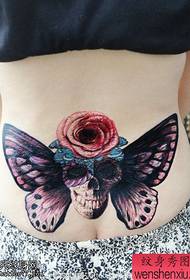 жінка на спині талії європейський та американський кольоровий метелик таро троянди малюнок татуювання