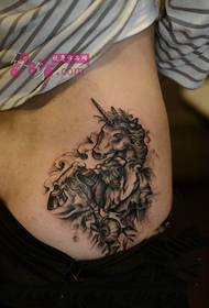 svart grå enhörning midjan tatuering bild