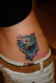school flower rabbit side waist tattoo picture