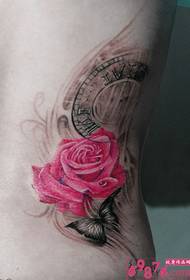 Suav Ink Cua Npauj Npaim thiab Rose Tattoo Duab