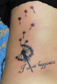 waist tattoo Pattern: waist dandelion text tattoo pattern