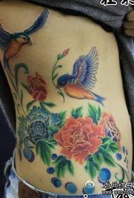 Πουκέτα τατουάζ μοτίβο τατουάζ: χρώμα μέσης πτηνών μοτίβο τατουάζ παιώνων