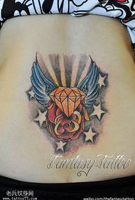 emakumezkoen bizkar gerrian diamante arrosa tatuaje eredua