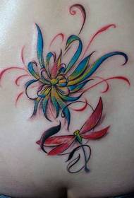 disegno del tatuaggio in vita: disegno del tatuaggio libellula color loto in vita