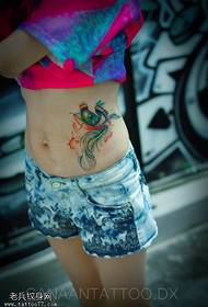 female side waist color eye feather tattoo pattern