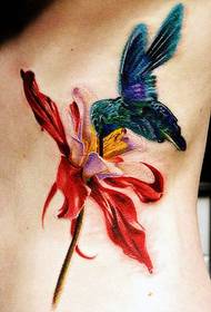 waist tattoo pattern: color 3D flower bird tattoo pattern