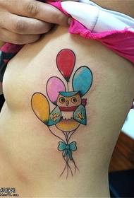 side waist color cartoon owl balloon tattoo pattern
