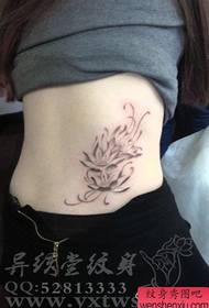 tjejer midja vackra svart grå lotus tatuering mönster
