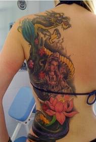 zmaj od struka djevojke, kip Guanyin Bude religioznog uzorka tetovaže