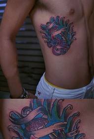 Octopus na may Larawan ng Anchor na Kulay ng Sapat na Tattoo