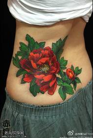Γυναικεία μέση χρωματισμένη παιωνία τατουάζ λουλούδι εικόνα