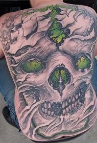 nugaros spalvos paslaptinga kaukolė su augalų tatuiruotės modeliu