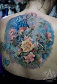 назад приголомшливі красиві кольорові птахи та метелик троянди візерунок татуювання