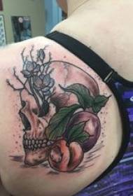 skica tatuazh me lule kafkë Modeli vajzë prapa modelit të tatuazheve të luleve të kafkës