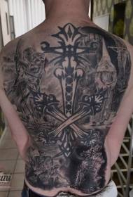 back black ash various mysterious characters with logo tattoo pattern
