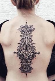 Fermoso patrón de tatuaxe floral de liña negra na parte traseira
